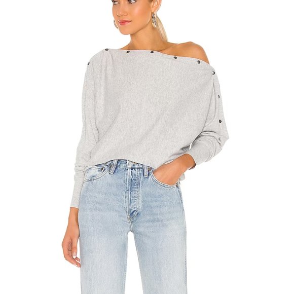 AllSaints Elle Snap-Detail Grey Marl Batwing Sweater - Picture 3 of 12